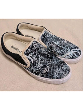 Bucketfeet Shoes Womens 7 Low Top Slip On Comfort Flats Black Aqua Canvas S37